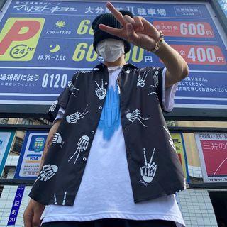 Elbow-sleeve Bone Print Shirt