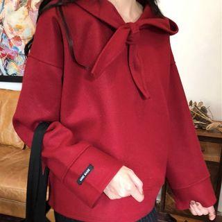 Bow Collar Hoodie + Midi Knit Sheath Skirt