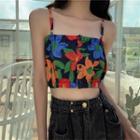 Flower Print Cropped Camisole Top As Shown In Figure - One Size