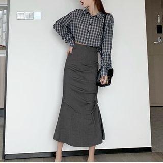 Plaid Shirt + High-waist Mermaid Skirt