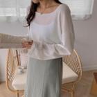 Square-neck Sheer Boxy Knit Top