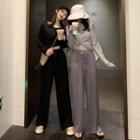 Long-sleeve Twisted T-shirt / Drawstring Plain Pants