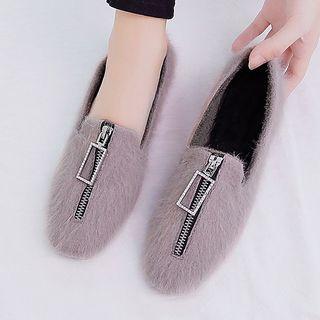Furry Zip Detail Flats