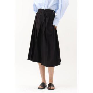 Draped Midi Wrap Pleated Skirt Black - One Size