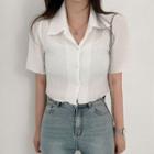 Elbow-sleeve Collar Button-up Top