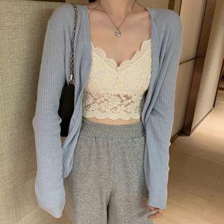 Padded Lace Camisole / Cardigan / Wide Leg Pants