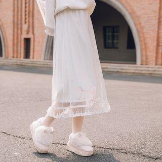 Cat Print Mesh Overlay Skirt