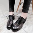Lace Panel Low Heel Lace-up Shoes