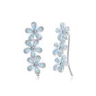 925 Sterling Silver Flower Earrings With Blue Austrian Element Crystal Silver - One Size