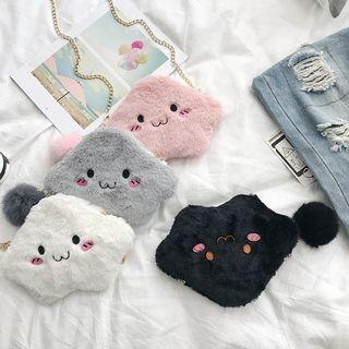 Embroidered Furry Trim Crossbody Bag