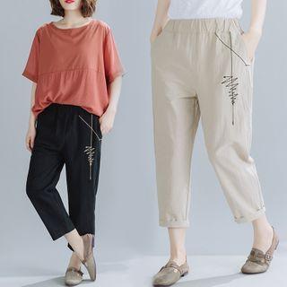 Embroidered Cropped Straight-cut Pants