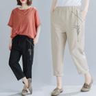 Embroidered Cropped Straight-cut Pants