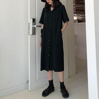 Plain Collared Short-sleeve Dress