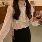Bell-sleeve Mock-neck Lace Blouse Off-white - One Size