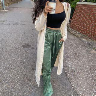 Button-up Slit-side Long Cardigan