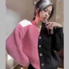 Two-tone Cable Knit Cardigan Pink & Black - One Size