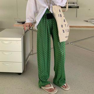 Argyle Wide-leg Pants Green - One Size