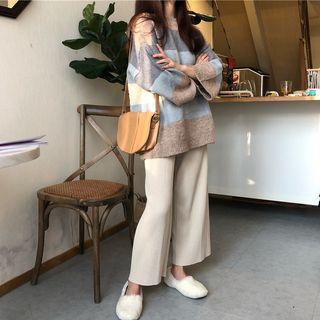 Color Block Oversize Sweater / Cropped Wide-leg Pants / Set