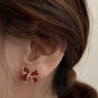Sterling Silver Rhinestone Bow Stud Earring 1 Pr - Red - One Size