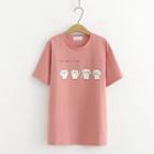 Cat Printed Short-sleeve T-shirt Brick Red - One Size