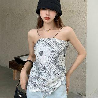 Spaghetti Strap Paisley Print Top White - One Size