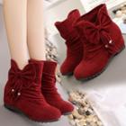 Hidden Wedge Bow-accent Ankle Boots