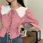 Puff-sleeve Heart Print Cropped Blouse