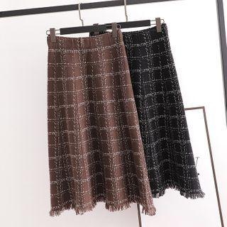 Plaid Tasseled Midi A-line Skirt