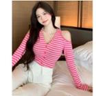 Cold-shoulder Striped Cropped Cardigan