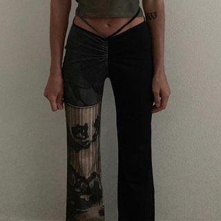 Two-tone Cut-out Skinny Pants