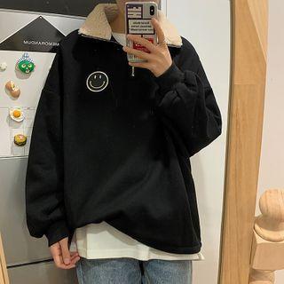 Smiley Face Half-zip Fleece Sweater