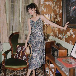 Spaghetti-strap Ruffled Trim Midi Dress
