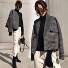 Plain / Houndstooth Cropped Open Front Coat