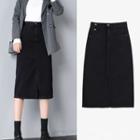 Slit Midi A-line Denim Skirt Black - One Size