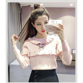 Ruffle Trim Knit Top Pink -m