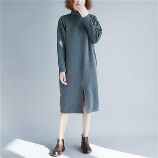 Front Slit Long-sleeve Plain Dress