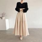 Band-waist Shirred Maxi Skirt