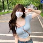 Short-sleeve Henley T-shirt Blue - One Size