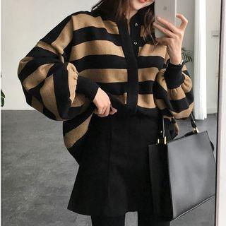 Striped Balloon-sleeve Cardigan / A-line Skirt