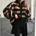 Striped Balloon-sleeve Cardigan / A-line Skirt