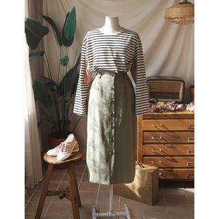 Button-front Long H-line Skirt