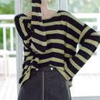 Striped Oversize Long-sleeve Knit Top Avocado Green - One Size