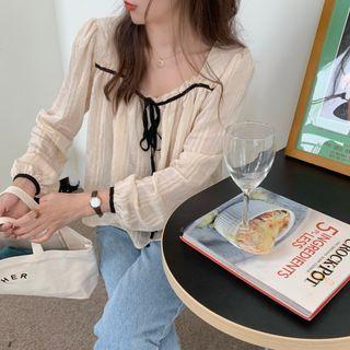Short-sleeve Shirred Blouse As Figure - One Size