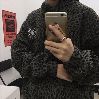 Leopard Print Sun Embroidered Hoodie