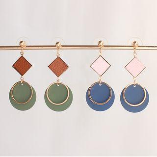 Faux Leather Square Alloy Disc Dangle Earring