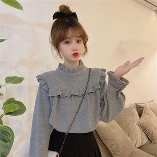 Ruffled Long-sleeve Plain Top