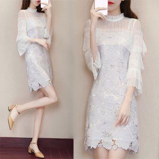 Layered Bell Sleeve Two Tone Lace Dress
