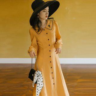 Embroidered Collar Buttoned A-line Midi Dress