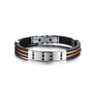 Fashion Personality Geometric Two-color Twist 316l Stainless Steel Silicone Bracelet Silver - One Size