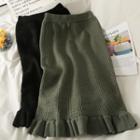 Ruffle-hem Midi Pencil Skirt